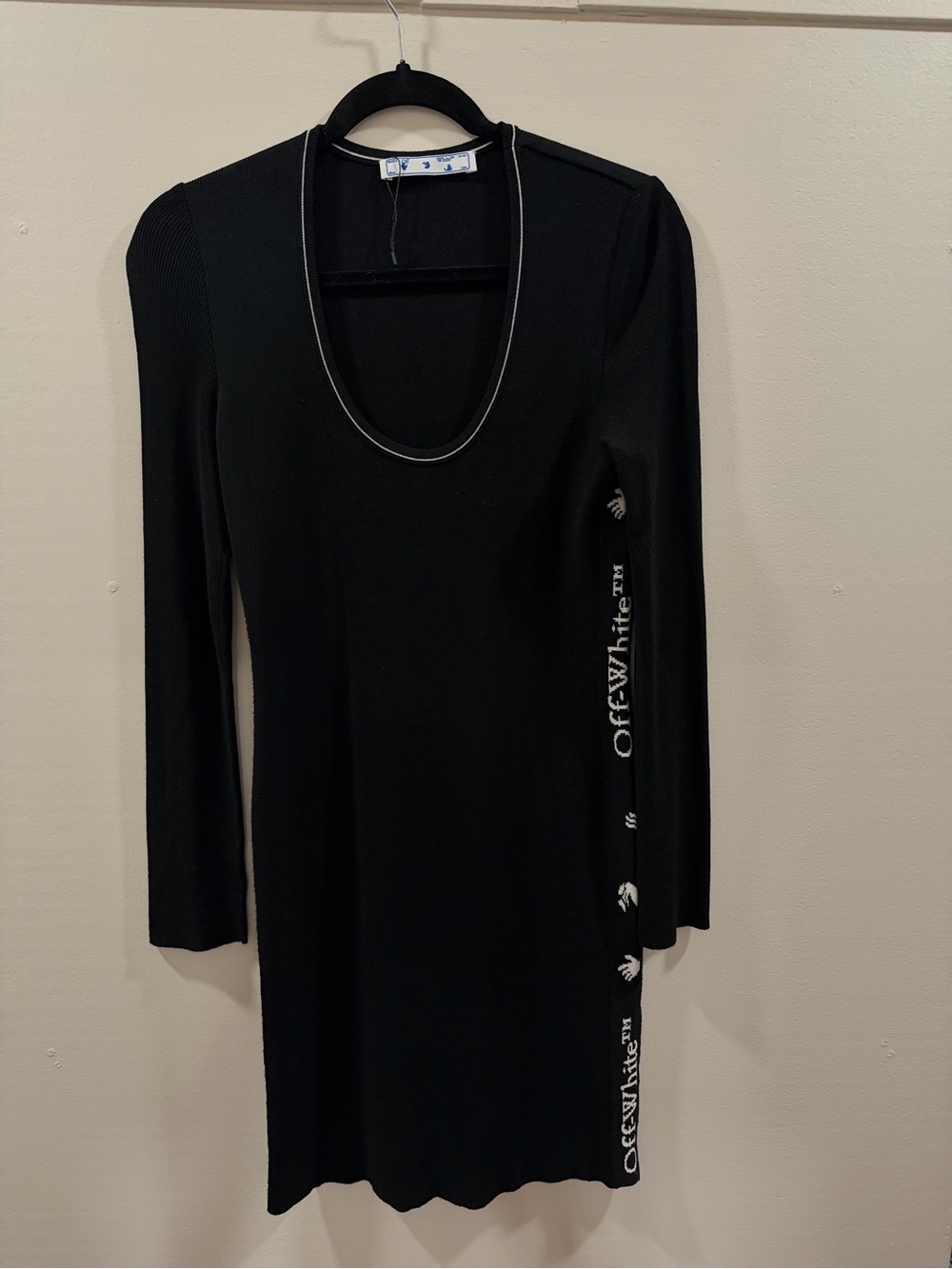 Off-White Like new XS Black Long Sleeve sweater bodycon mini midi dress - Picture 2 of 5